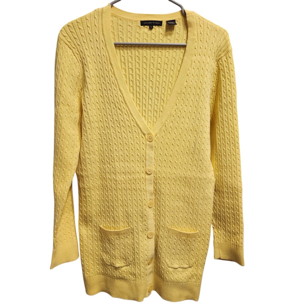 Jeanne Pierre Cardigan L Womens Cardigan Sweater Button Front Cable Knit  Preppy
