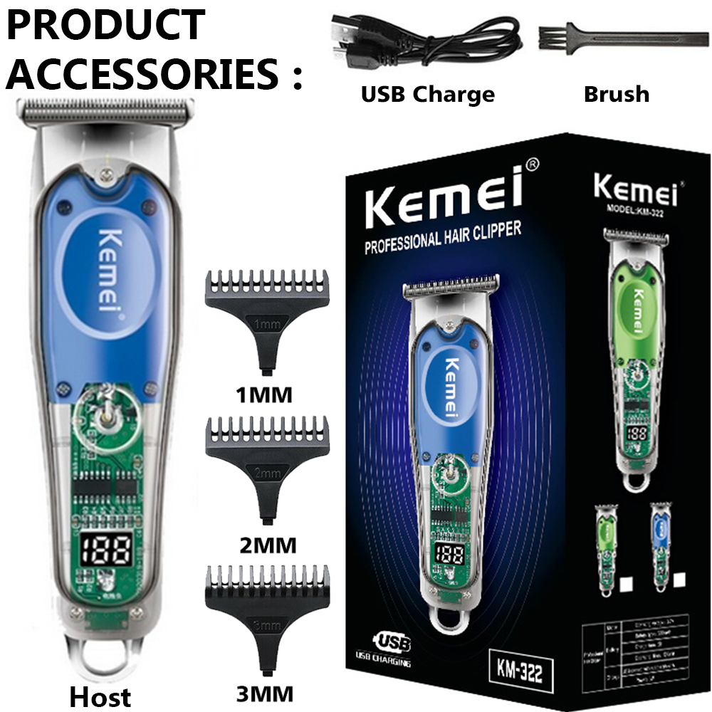 Kemei-232 Zero Gapped Hair Clippers Electric Cordless Men's Hair Trimmer Haircut