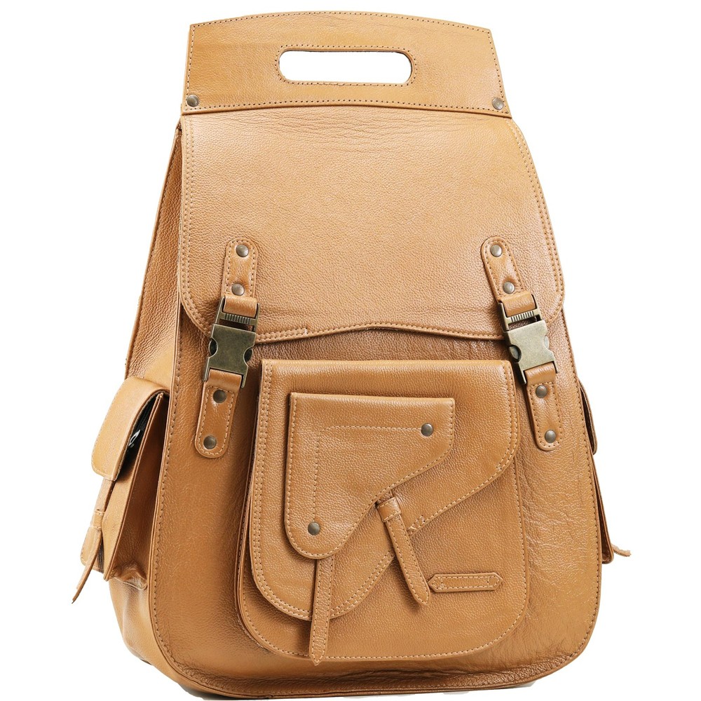Full Grain 18 Inch Leather Laptop Backpack Large Bookbag Daypack Camping Casual  -image