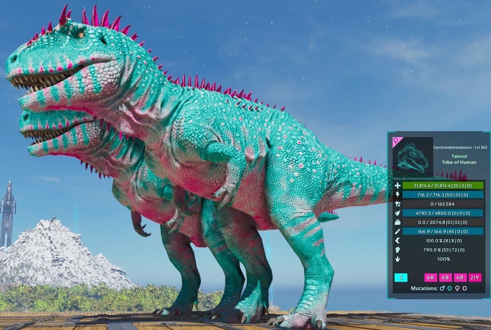 Ark Survival Ascended PVE Carcha Cotton Candy Lv 363 790%MD 100% imp PC XBOX PS5