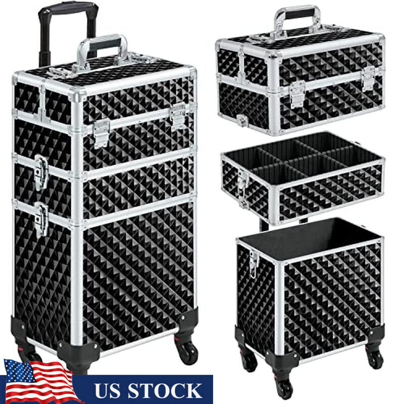 3-in-1 Large Rolling Makeup Case Organizer Portable Travel Trolley