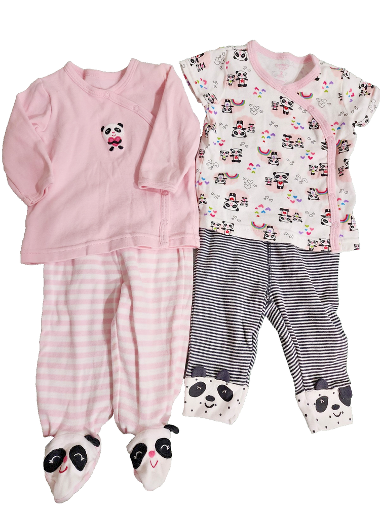Carters infant 3 months pink, white and black 4 piece panda set