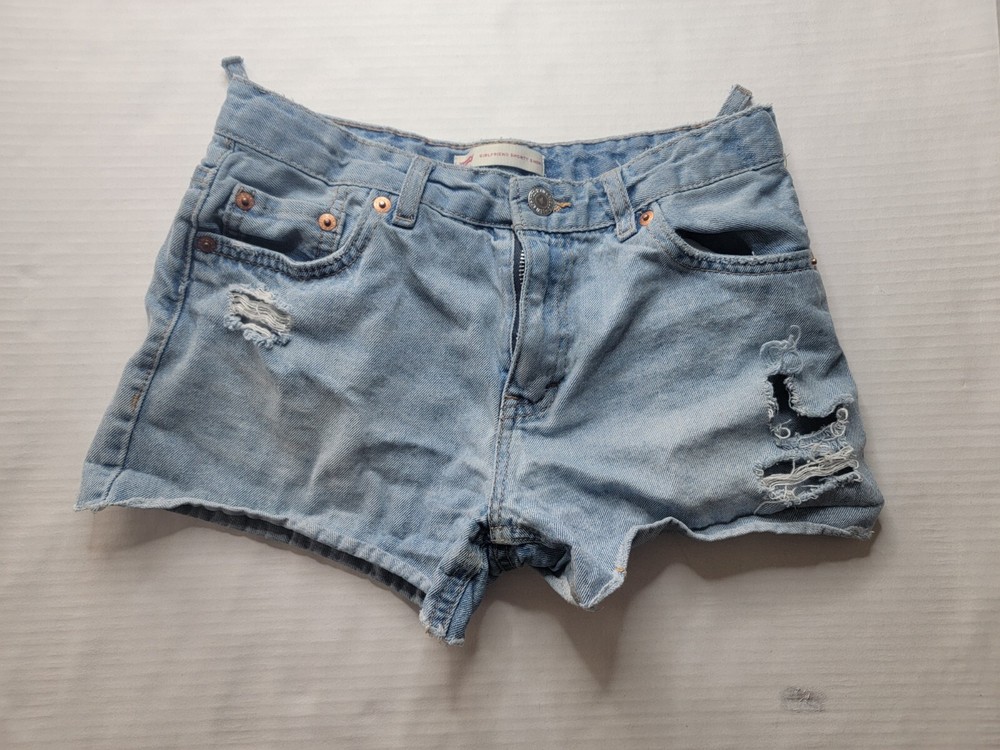levi strauss Girlfriend Shorty Short Blue Size 14 Jeans Cut Belt Loops
