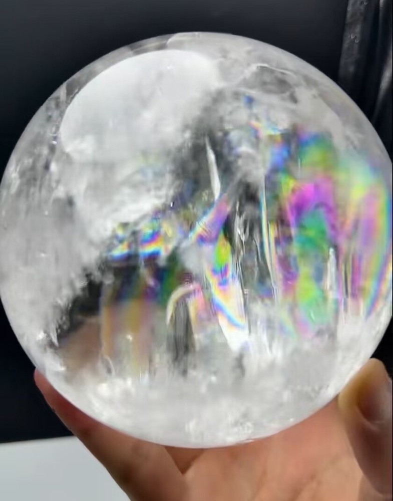 6.5lb Natural Rainbow Clear Quartz Sphere Crystal Energy Ball Reiki Heal +Stand