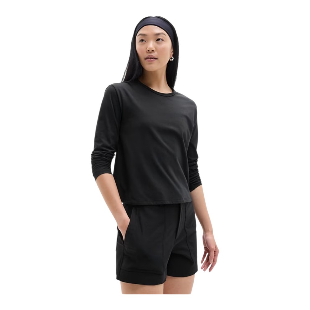 Athleta Womens Black Supima Cotton Active Long Sleeve Essential Top Small