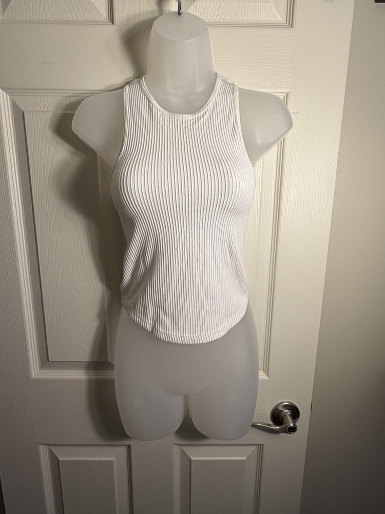 Active Usa Womens White Ribbed Racerback Tank Top Size Small