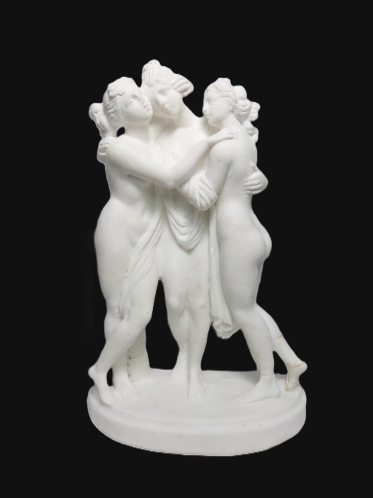 Vintage Greco-Roman “The Three Graces” Poly-Stone Sculpture, ITALY