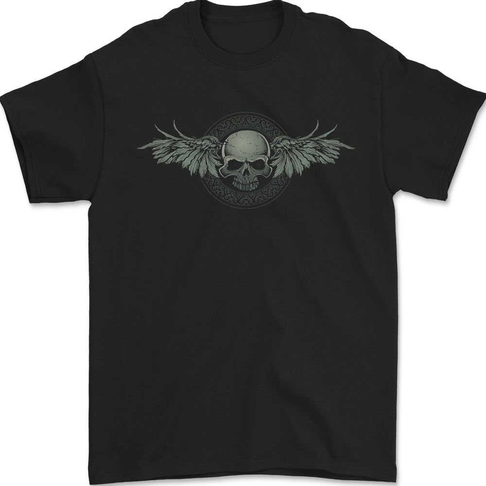 A Tribal Skull With Wings Gothic Goth Rock Music Mens T-Shirt 100% Cotton