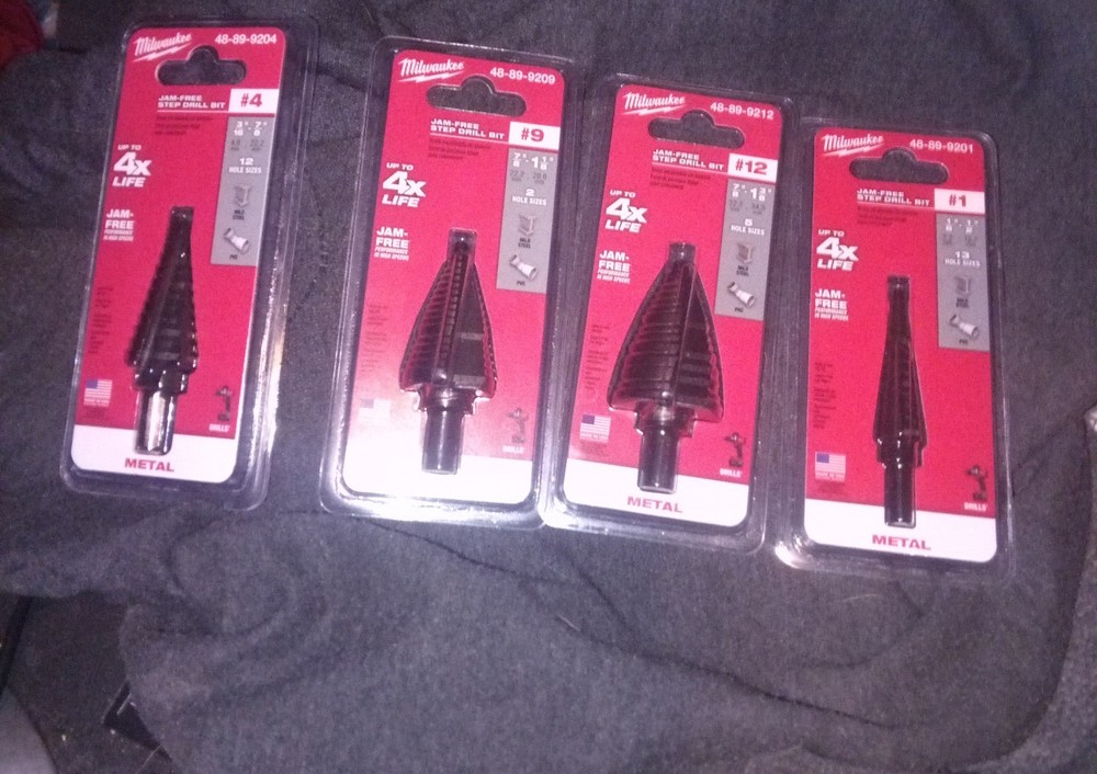 Milwaukee Step Drill Bits #1,#4,#9,#12 New