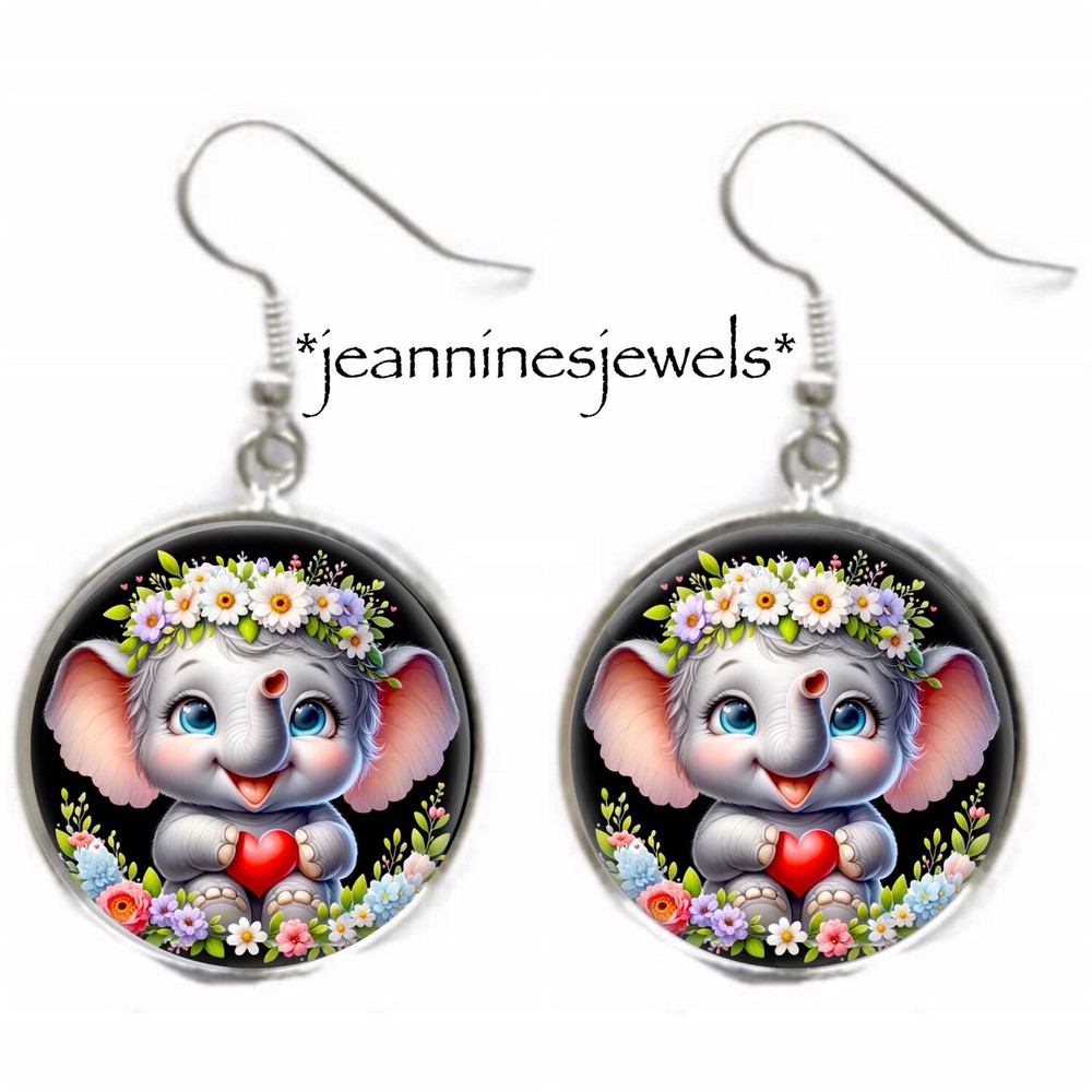Valentines Day ELEPHANT Earrings Silver Charm Dangle Cute Valentines Day Gift-image
