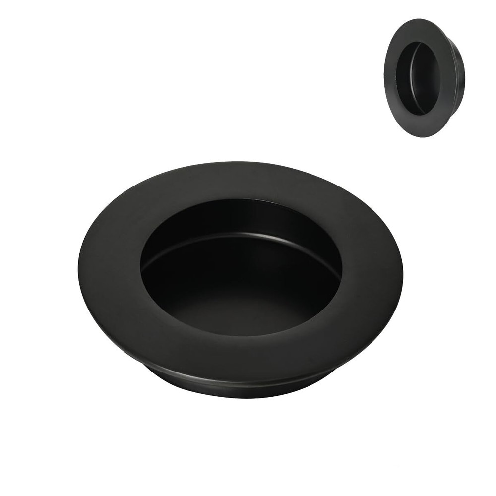 2 Pack Black Round Sliding Closet Door Handles 2.5 Inch Recessed Pulls