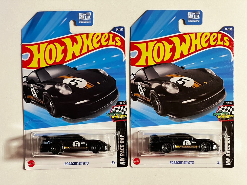 2025 Hot Wheels Porsche 911 GT3 Lot of 2 HW Race Day Black Gold 1/10 #74/250  