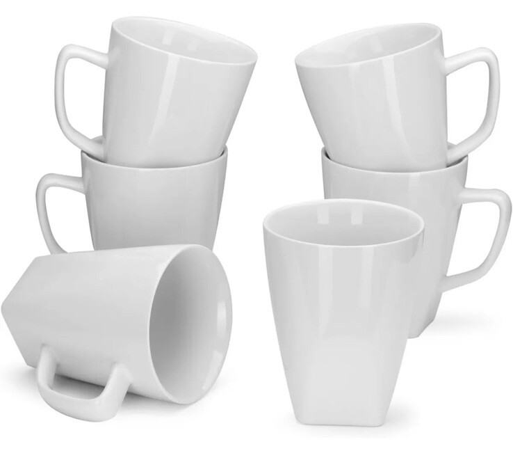 Ceramic Coffee Mugs Set of 6, MediumCoffee Cups 12 Oz, White Tea Cups, Ceramic