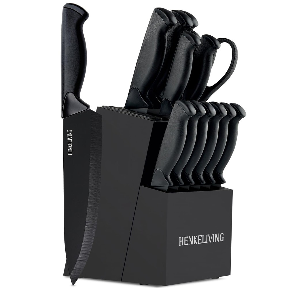 Knife Set, 14-Piece Kitchen Knives Set with Block, Built-in Sharpener, German