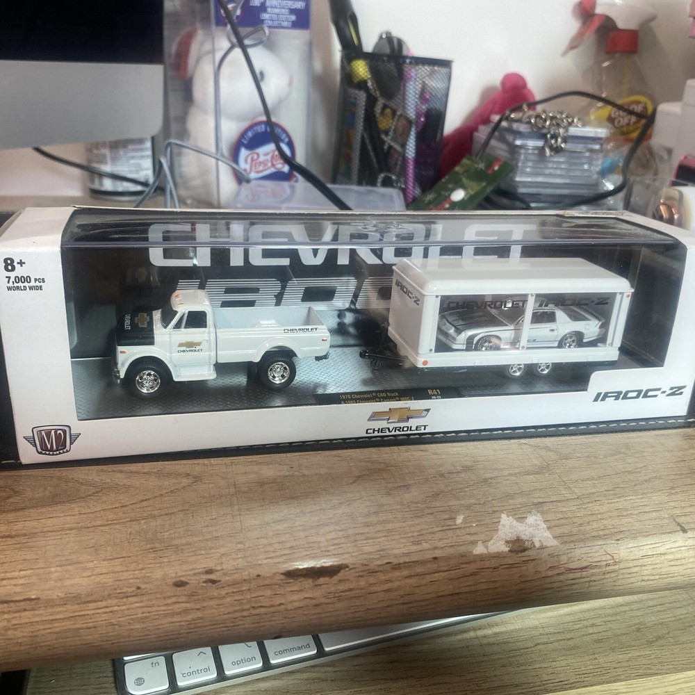 M2 Machines 1985 White IROC-Z Chevy Camaro C60 Truck Trailer 3-Pack Set