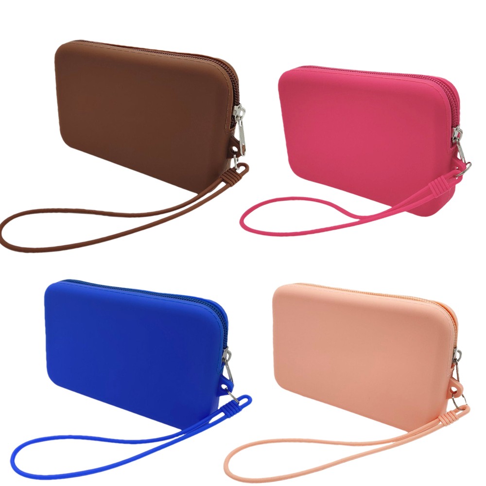 1pc Silicone Purse with Hand Strap Zipper Large Capacity Coin Pouch Coin Wallet