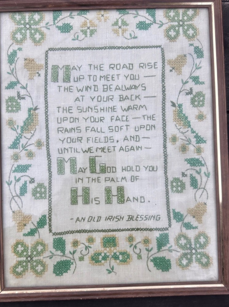 Vintage An Irish Blessing Needlepoint  Framed Cottagecore Granny Irish Prayer