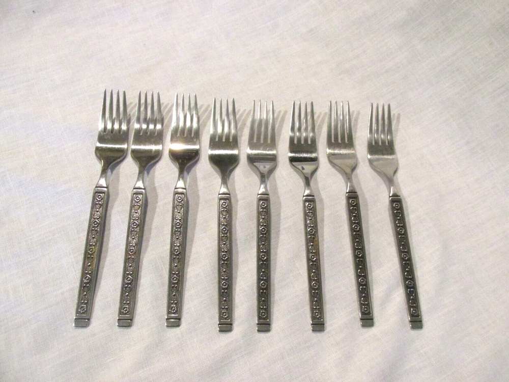 Gorham HACIENDA Salad  Forks Set Of 8 Stainless Glossy Black Accent 6 7/8 in.