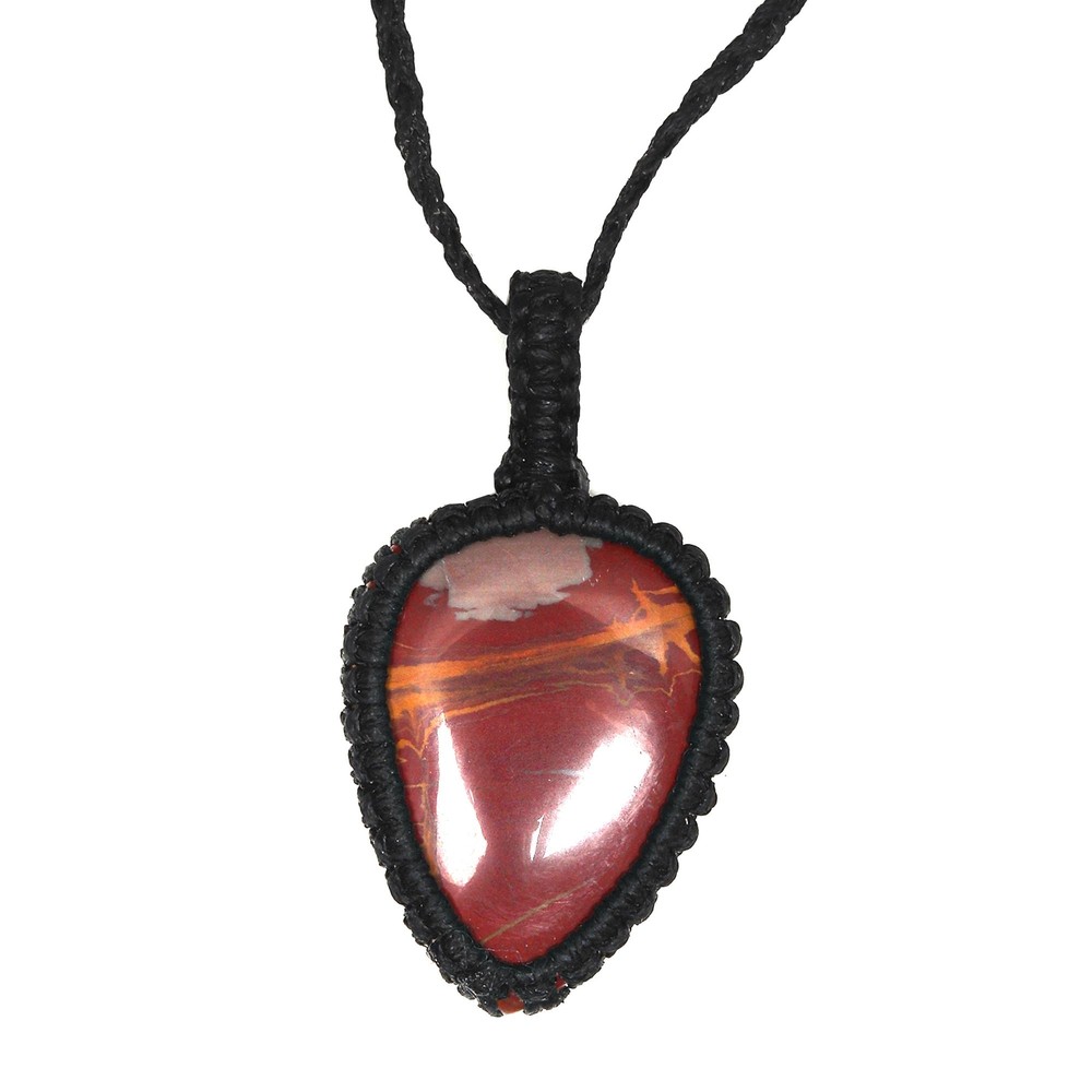Macrame Jasper Necklace Red Handmade Bohemian Crystal Gemstone Pendant