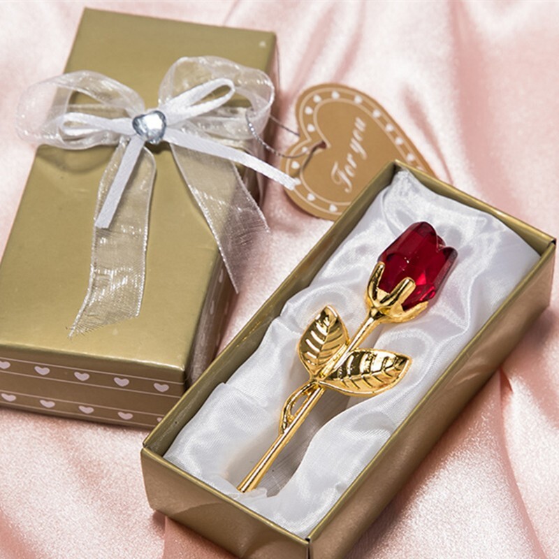 Valentines Day Gift Crystal Glass Rose Flower in Box Mini Forever Red Gold Artif-image