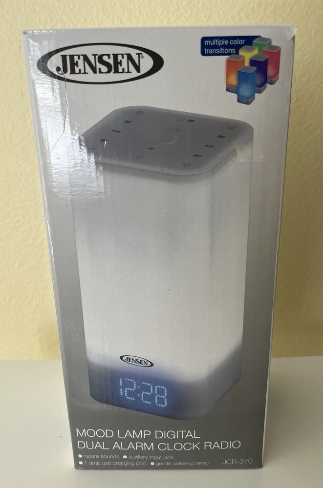 Jensen JCR-370 Digital Alarm Clock with Mood Lamp and Rotating Color Display