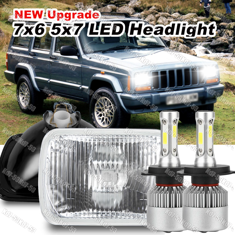 5x7 7x6 Pair LED Headlights Sealed High/Low Beam For Jeep Cherokee XJ 1984-2001