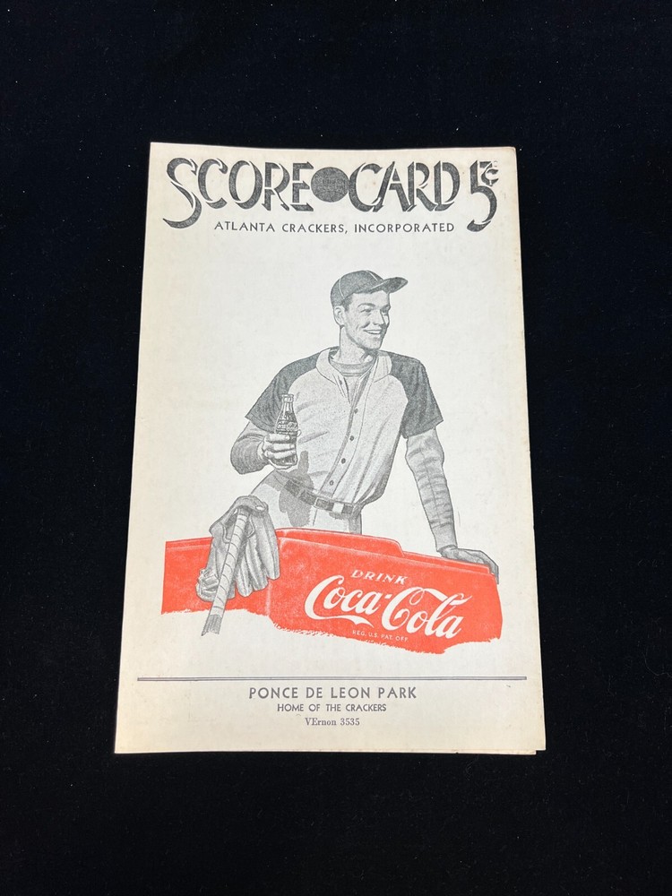 4.8.51 Atlanta Crackers vs Brooklyn Dodgers Score Card Scored W/Coca Cola 11595