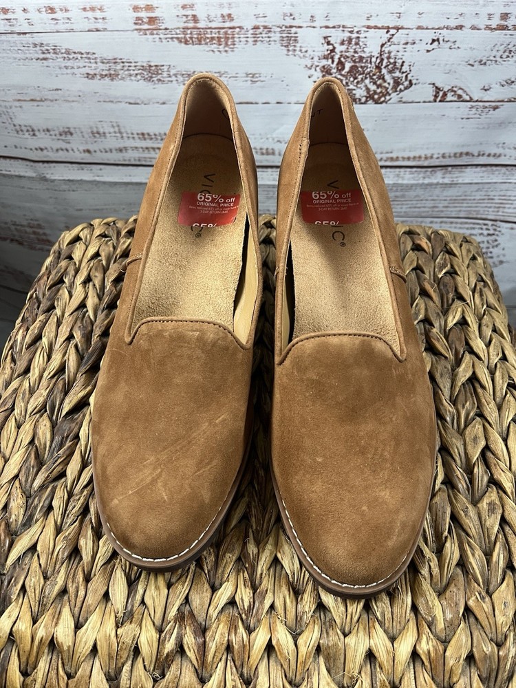 Vionic Willa Womens Loafers Sz 8 W Comfort Wedge Heel Tan Suede Slip-On Shoes