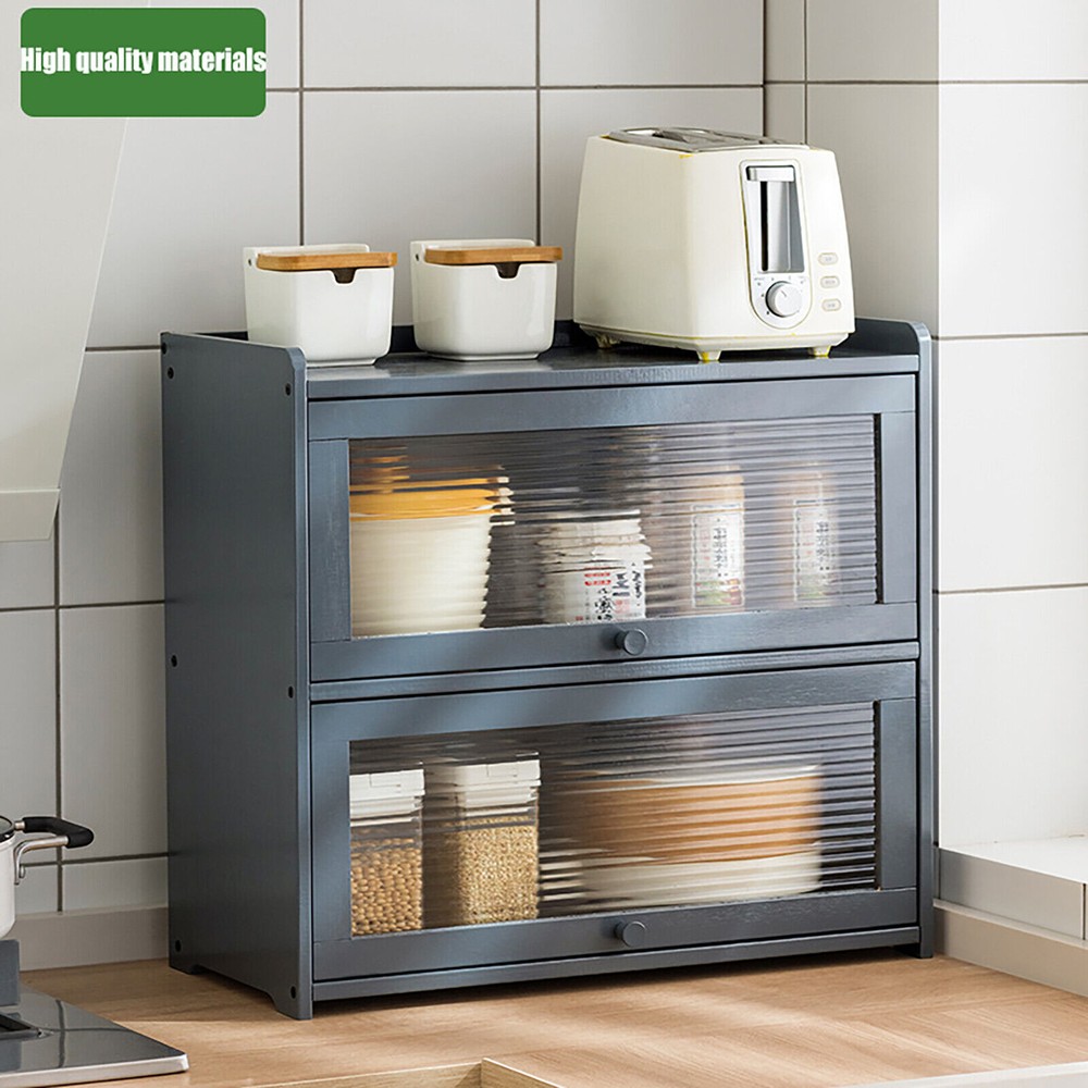 Modern Gray Two-Tier Countertop Storage Cabinet