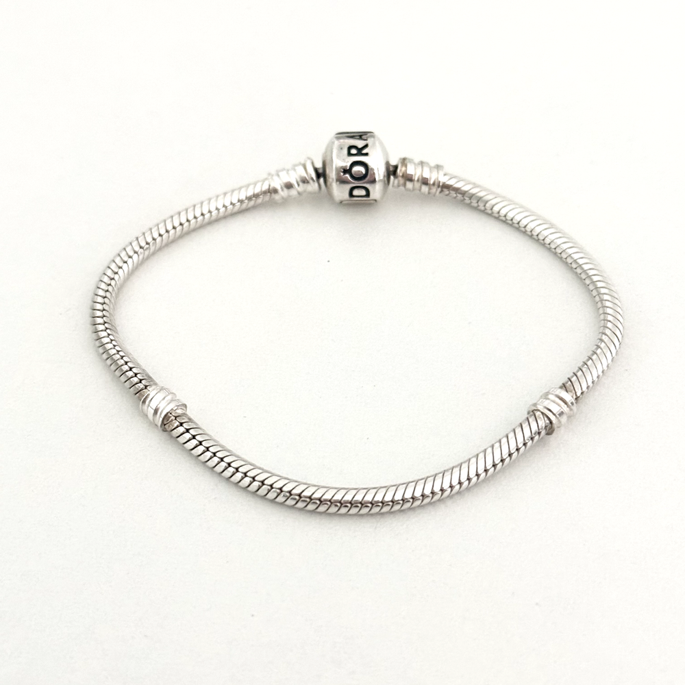 Pandora Sterling Silver Snake Chain Crown Charm Bracelet 6.7 Inches  