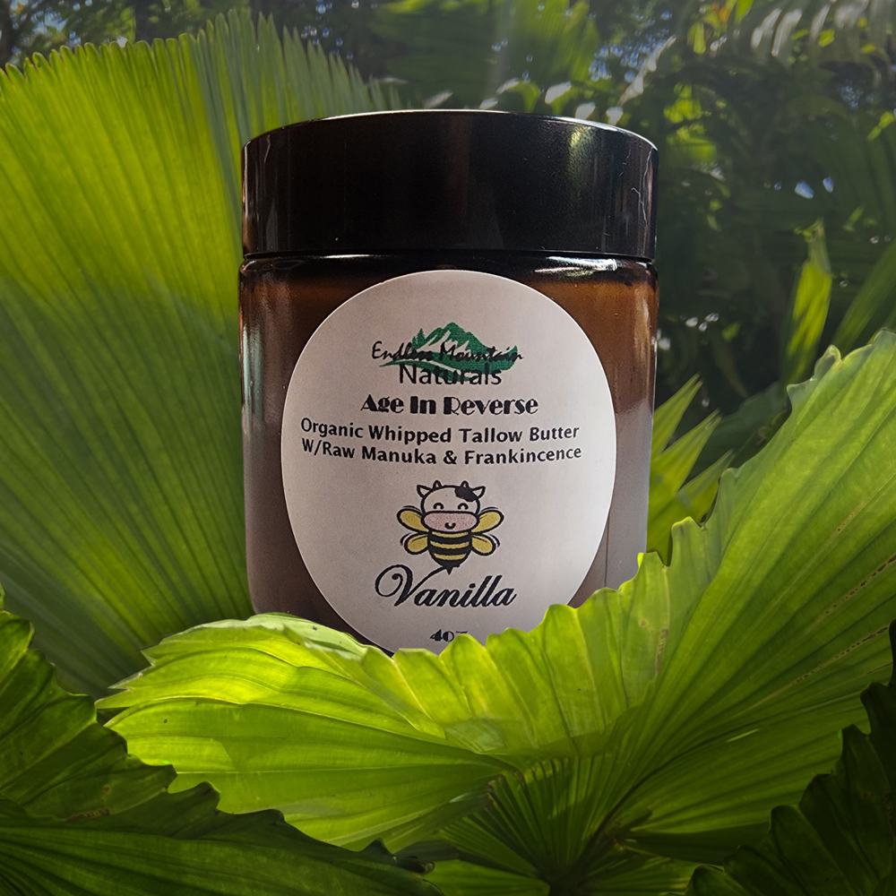 Organic Whipped Grass Fed Tallow Manuka Honey Frankincense Cream Vanilla EO 4oz
