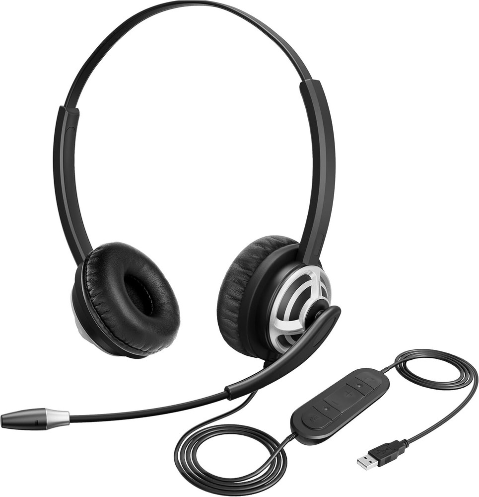 Wired USB Headset with Noise Cancelling Mic for PC Call Centers  