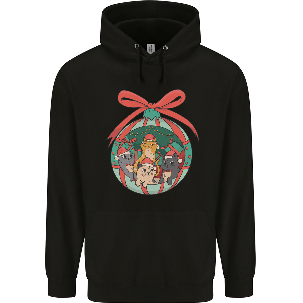 Funny Christmas Cats Bauble Mens 80% Cotton Hoodie
