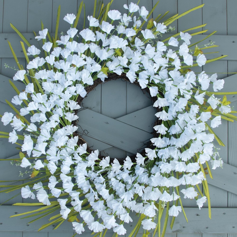 24 Inch White Spring Summer Wreath for Front Door - Artificial Floral Decor