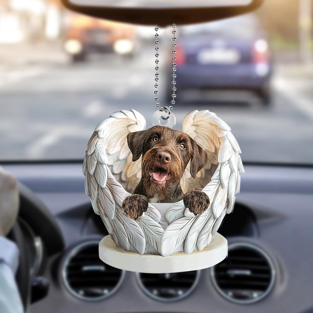 German Wirehaired Pointer Dog Peeking Angel Wings Car Ornament Christmas Gift