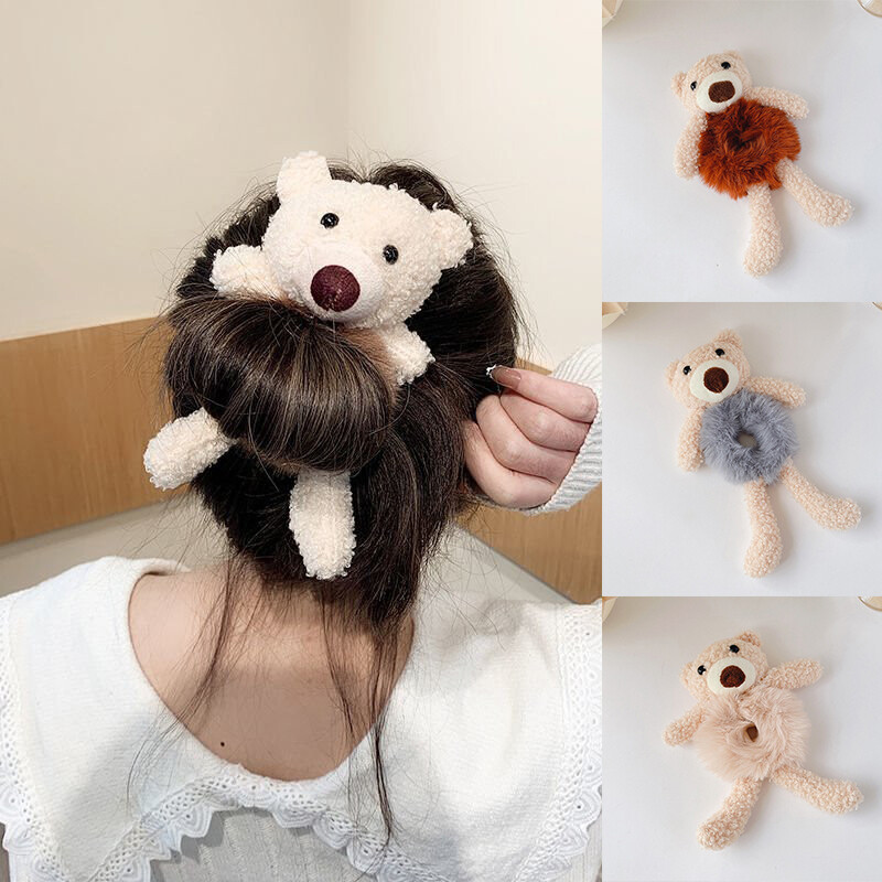 Cute Bear Scrunchies Elastic Hair Tie Ring Rope Ponytail Holder Plush Headwear