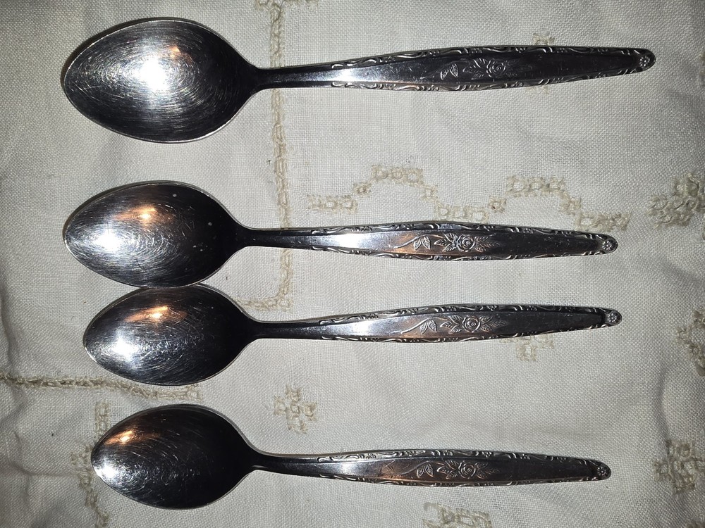 Vintage Style Craft Japan Single Rose Stainless Flatware 4 Teaspoon