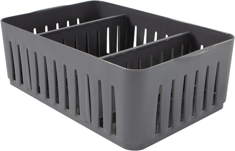3 Compartment Stackable Bin with Adjustable Dividers Drawer Organizer Storage