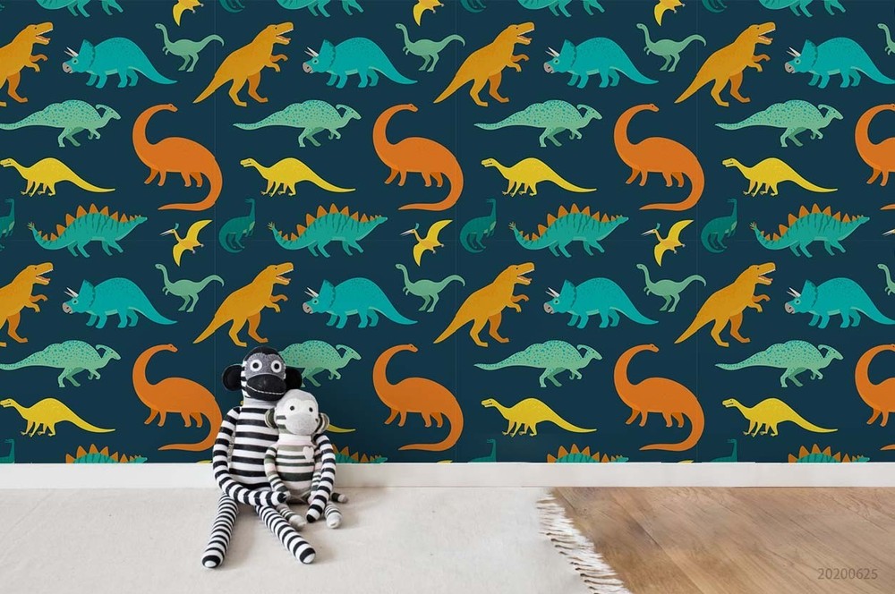 3D Dinosaur Watercolor Pattern Wall Murals Wallpaper Murals Wall Sticker