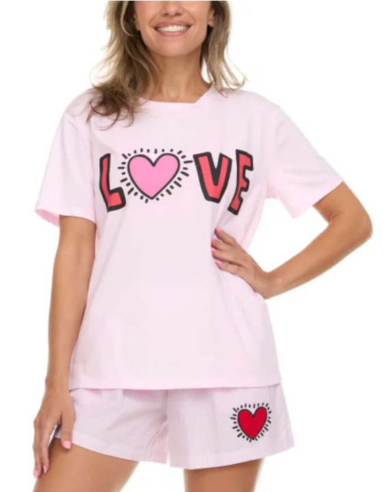 Keith Haring Ladies' Tee and Boxer Set, Pink, XL