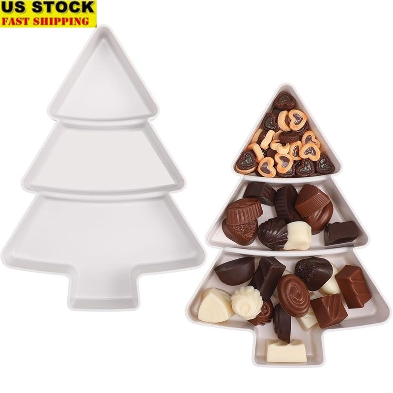 Christmas Tree Serving Tray Plastic Snack Platter Holiday Appetizer Organizer US