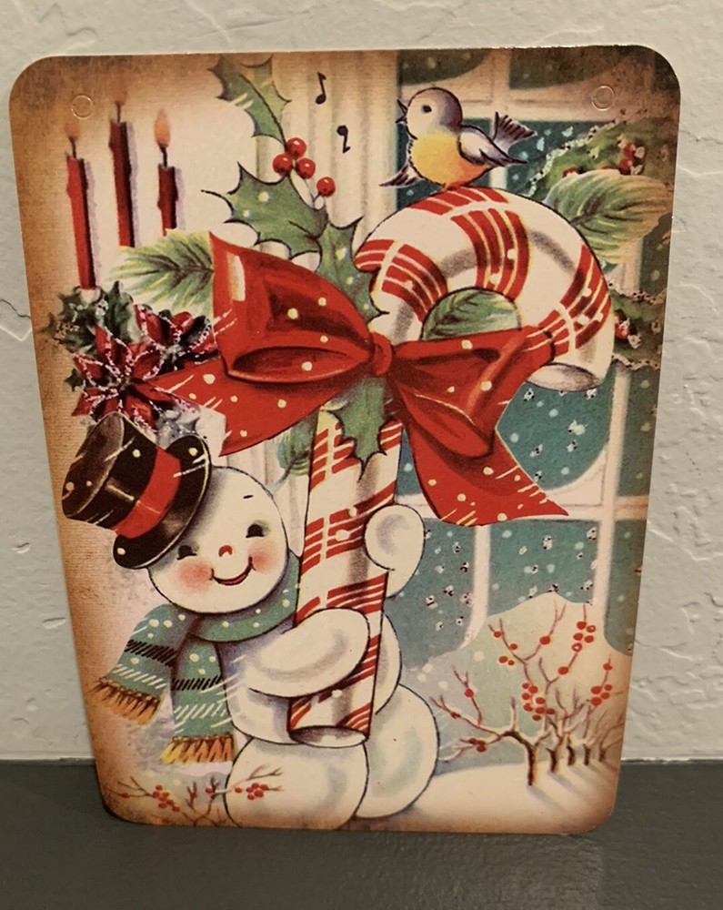 Vintage Style Christmas Die Cut~Christmas Decor~5 X 7”~Frosty~Candy Cane~Snow