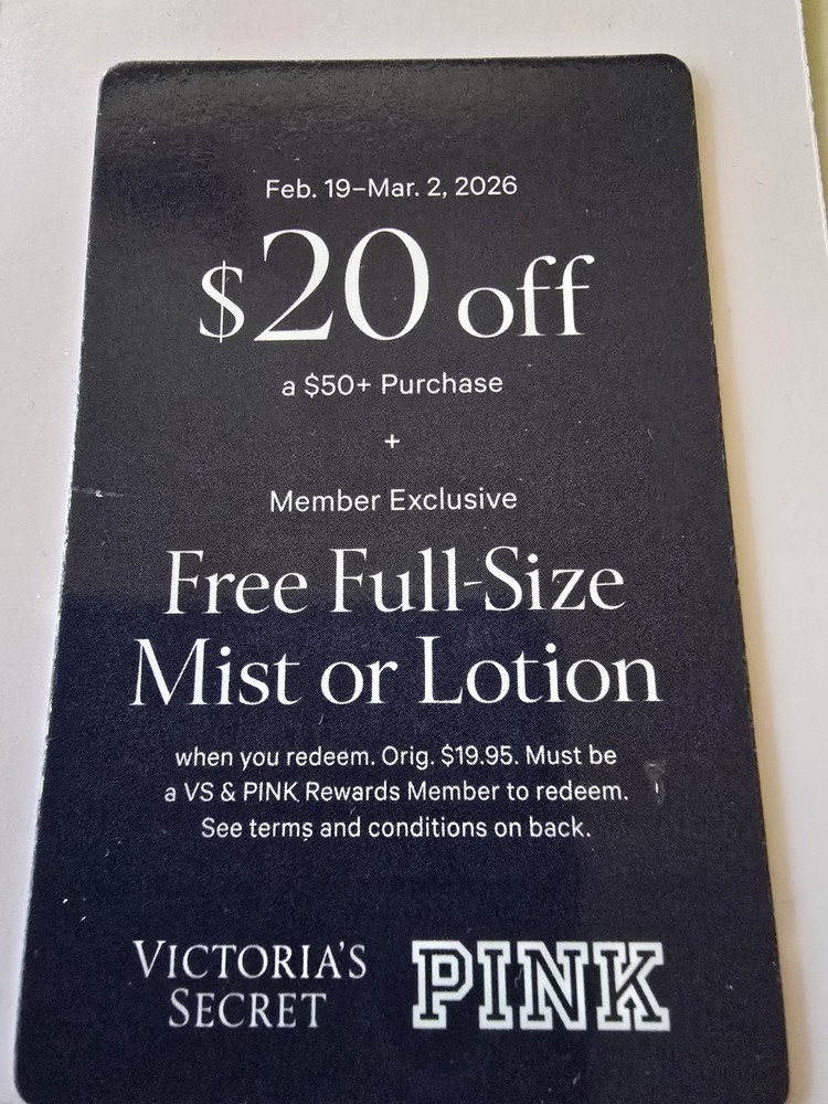 VICTORIAS SECRET & PINK COUPON $20 off $50 , FEBRUARY 19-MARCH 2, 2026-image