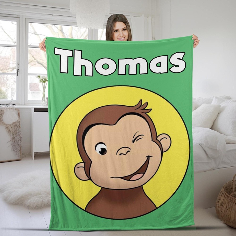 Custom Curious George Fleece Blanket - Soft Personalized Kids Throw
