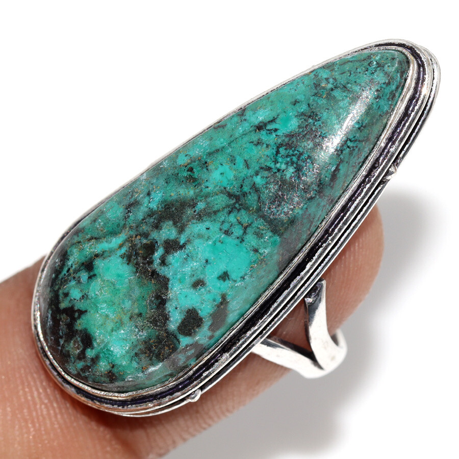 Handmade 925 Silver Plated Chrysocolla Gemstone Ring Size US 6 JW