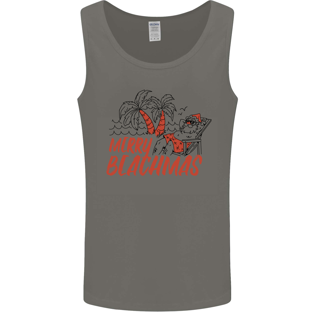 Merry Beachmas Funny Summer Santa Claus Mens Vest Tank Top