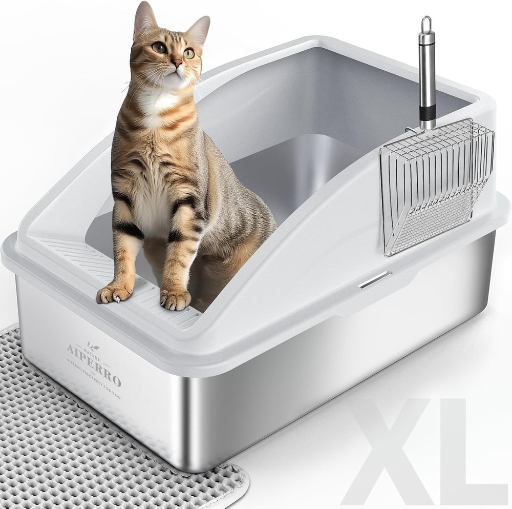 Stainless Steel Litter Box | XL Enclosed Cat Litter Boxes with Lid for Big Cats