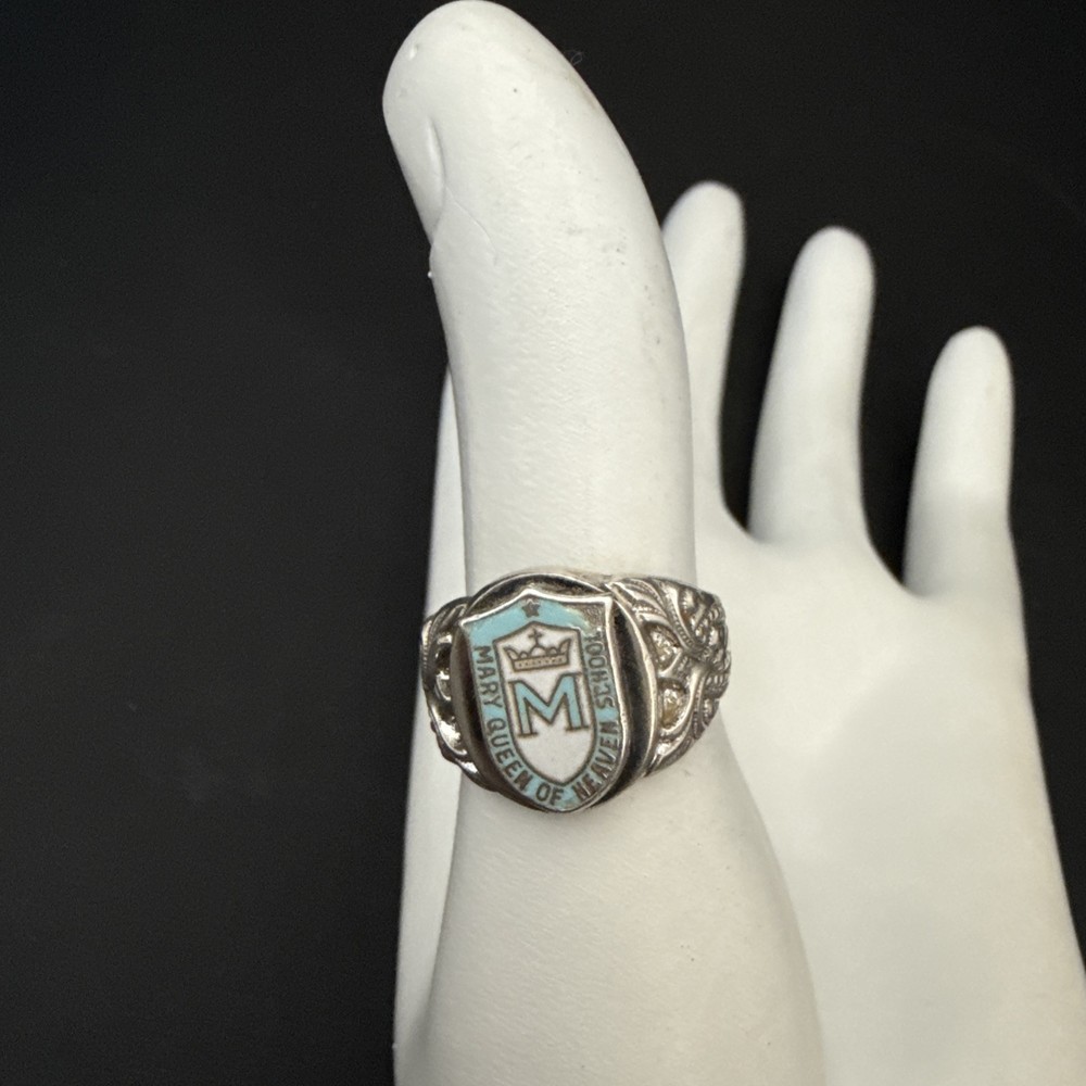 Antique Ring Sterling Mary Queen Of Heaven School Class Ring (1969) Size 6.5