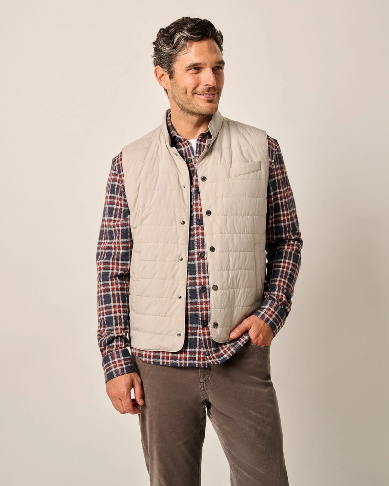 johnnie-O Apo Quilted Button Up Vest Tan Size L
