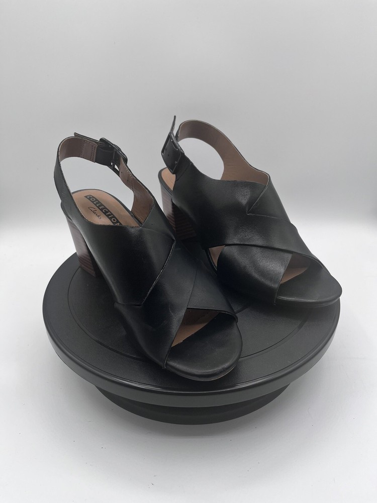 Clarks Deva Janie Black Leather Peep Toe Slingback Heel 6M